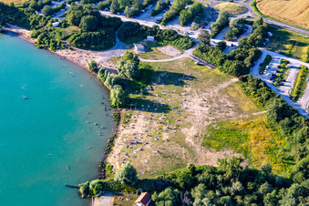 Liegewiese am Epplesee im Ortsteil Silberstreifen in Rheinstetten im Bundesland Baden-Württemberg, Deutschland aus der Luft