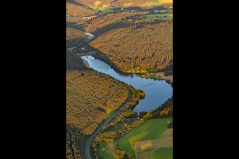 Luftaufnahme von Marbach Stausee im Ortsteil Hüttenthal in Mossautal im Bundesland Hessen, Deutschland