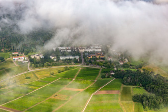 Schrägluftbild von Dichte Wolken über dem Pfalzklinikum für Psychiatrie und Neurologie in Klingenmünster im Bundesland Rheinland-Pfalz, Deutschland