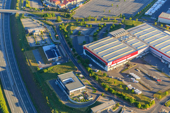 Industriegebiet Almosenberg mit Art of Chocolate Wertheim und WAREMA Sun Forum im Ortsteil Bettingen im Bundesland Baden-Württemberg, Deutschland