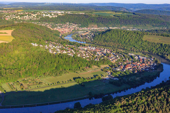 Ortsansicht am Main aus Osten im Ortsteil Eichel in Wertheim im Bundesland Baden-Württemberg, Deutschland