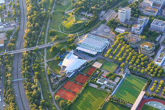 Mount Klotz, Europabad Karlsruhe und Europahalle im Ortsteil Südweststadt im Bundesland Baden-Württemberg, Deutschland