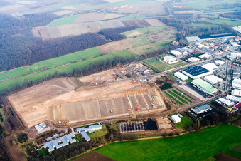 Luftbild von Neubau- Baustelle im Gewerbegebiet Horst für Friedrich Zufall GmbH & Co. KG Internationale Spedition im Ortsteil Gewerbegebiet Horst in Kandel im Ortsteil Minderslachen im Bundesland Rheinland-Pfalz, Deutschland