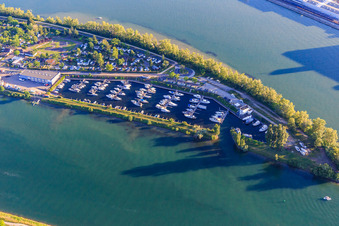 Luftbild von Port de plaisance - Fuchs Hafen - Marina sur l'Île du Rhin: Yachthafen des Nautic Club Ile Du Rhin am Rhein in Biesheim im Bundesland Haut-Rhin, Frankreich