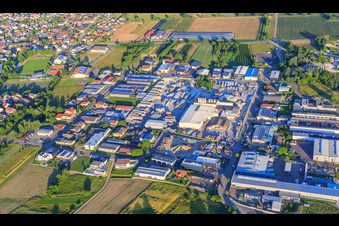 Luftbild von Industriegebiet Tullastraße mit  BELLE AG, HBW5 DSHT und  Lithonplus GmbH & Co. KG in Wyhl am Kaiserstuhl im Bundesland Baden-Württemberg, Deutschland