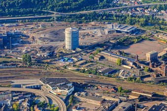 Gasometer zur Speicherung von Konvertergas auf dem Werksgelände der Saarstahl in Völklingen im Bundesland Saarland, Deutschland