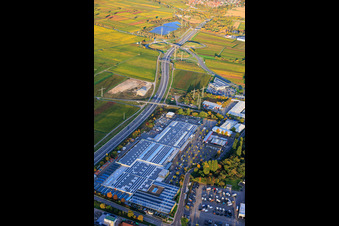 Gillet Baumarkt GmbH und Verlauf der B10 nach Osten mit Ausfahrt Landau/Edesheim in Landau in der Pfalz im Bundesland Rheinland-Pfalz, Deutschland