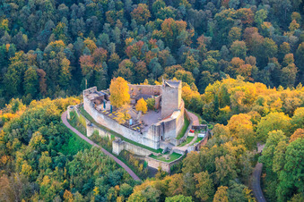 Burg Landeck im Herbst am Abend in Klingenmünster im Bundesland Rheinland-Pfalz, Deutschland