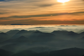Luftbild von Blick zum Schwarzwald über die Rheinebene in Wolken im Ortsteil Schweigen in Schweigen-Rechtenbach im Bundesland Rheinland-Pfalz, Deutschland