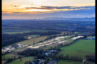Überschwemmte Wiesen am Bruchgraben zwischen Wagner- und Palatino-Ranch in Steinweiler im Bundesland Rheinland-Pfalz, Deutschland