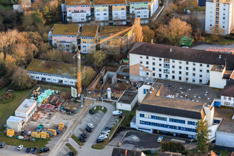 Luftbild von Baustelle zur Erweiterung der Asklepios Südpfalzklinik Kandel im Bundesland Rheinland-Pfalz, Deutschland