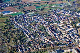 Ortsteil Aue aus Norden im Ortsteil Durlach in Karlsruhe im Bundesland Baden-Württemberg, Deutschland