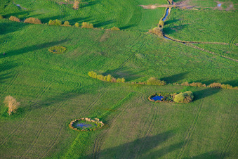 Kreisförmige Wasserlöcher in Wiesen in Grostenquin im Bundesland Moselle, Frankreich