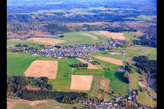 Dorfansicht aus Nordwesten mit Kirche St. Michael in Reichenbach im Bundesland Bayern, Deutschland