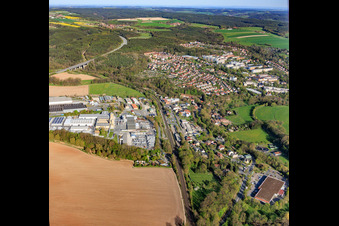 Industriegebiet Bürgeler Straße mit Rinn Beton- und Naturstein Stadtroda GmbH und Kontinent Spedition GmbH im Ortsteil Hainbücht im Bundesland Thüringen, Deutschland
