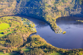 Talsperre Hohenwarte I aus Norden mit Campingplatz Droschkau in Altenbeuthen im Bundesland Thüringen, Deutschland