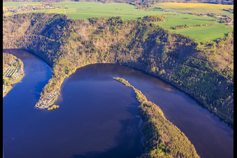 Talsperre Hohenwarte I aus Norden mit Drachenufer und Campingplatz Droschkau in Gössitz im Bundesland Thüringen, Deutschland