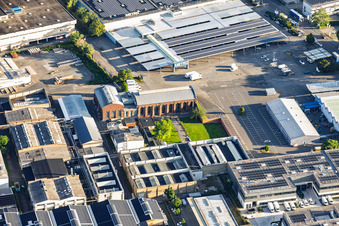 Alte Schildkrötfabrik und METRO Mannheim von Südosten im Ortsteil Neckarau im Bundesland Baden-Württemberg, Deutschland
