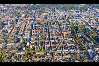 Südweststadt von Süden in Karlsruhe im Bundesland Baden-Württemberg, Deutschland