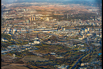 Verlauf der A650 zur abzureissenden Hochstraße Nord (B44) für die geplanten Helmut-Kohl-Allee und Renovierten Hochstraße Süd (B37) über den Hbf nach Abriss des Rathaus-Centers im Ortsteil Mitte in Ludwigshafen im Bundesland Rheinland-Pfalz, Deutschland