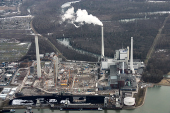 Rheinhafen-Dampfkraftwerk Baustelle Neubau Steinkohlekraftwerk im Ortsteil Daxlanden in Karlsruhe im Bundesland Baden-Württemberg, Deutschland