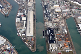 Luftbild von Halle der Jerich Germany Karlsruhe im Rheinhafen im Ortsteil Mühlburg im Bundesland Baden-Württemberg, Deutschland