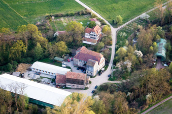 Schrägluftbild von Wanzheimer Mühle in Rheinzabern im Bundesland Rheinland-Pfalz, Deutschland