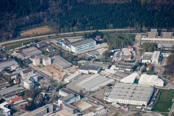 Ittersbach, Industriegebiet im Ortsteil Im Stockmädle in Karlsbad im Bundesland Baden-Württemberg, Deutschland aus der Luft