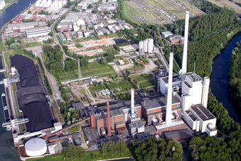 Luftbild von Rheinhafen-Dampfkraftwerk im Ortsteil Daxlanden in Karlsruhe im Bundesland Baden-Württemberg, Deutschland