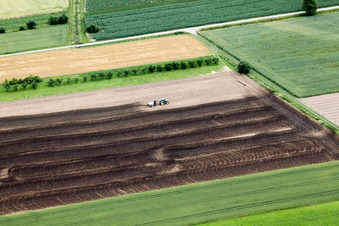 Jauche ausbringender Traktor auf landwirtschaftlichen Feldern in Achern im Ortsteil Wagshurst im Bundesland Baden-Württemberg, Deutschland