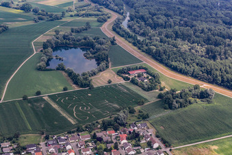 Luftbild von Maislabyrinth Seehof in Leimersheim im Bundesland Rheinland-Pfalz, Deutschland