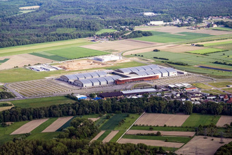 Schrägluftbild von Neue Messe, DM-Arena im Ortsteil Forchheim in Rheinstetten im Bundesland Baden-Württemberg, Deutschland