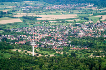 Luftbild von Ortsansicht der Straßen und Häuser der Wohngebiete im Ortsteil Grünwettersbach in Karlsruhe im Bundesland Baden-Württemberg, Deutschland