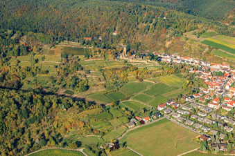 Luftbild von Wachtenbur (Ruine Burg Wachenheim) am Haardtrand in Wachenheim an der Weinstraße im Bundesland Rheinland-Pfalz, Deutschland