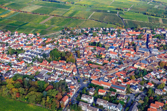 Luftbild von Weinstraße und Bleichstr in Deidesheim im Bundesland Rheinland-Pfalz, Deutschland
