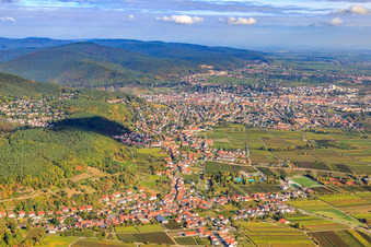 Stadtansicht am Haardtrand von Süden im Ortsteil Hambach an der Weinstraße in Neustadt an der Weinstraße im Bundesland Rheinland-Pfalz, Deutschland