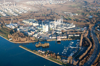 Luftbild von Maxau, Stora Enso im Ortsteil Knielingen in Karlsruhe im Bundesland Baden-Württemberg, Deutschland