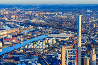 EnBW Kraftwerk im Ortsteil Daxlanden in Karlsruhe im Bundesland Baden-Württemberg, Deutschland aus der Luft