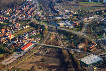 Baustelle am Bahnübergang Ottstr in Wörth am Rhein im Bundesland Rheinland-Pfalz, Deutschland
