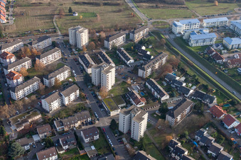 Oberfeldstraße von Norden im Ortsteil Forchheim in Rheinstetten im Bundesland Baden-Württemberg, Deutschland