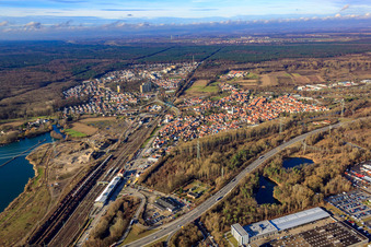 Stadtansicht von Osten in Wörth am Rhein im Bundesland Rheinland-Pfalz, Deutschland