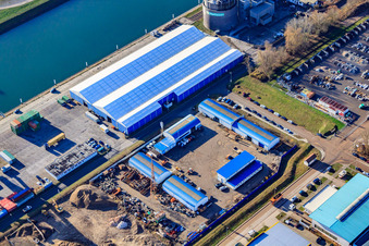 Luftbild von Nordbeckenstraße am Rheinhafen mit CONTARGO und Rhenus Ports im Ortsteil Mühlburg in Karlsruhe im Bundesland Baden-Württemberg, Deutschland