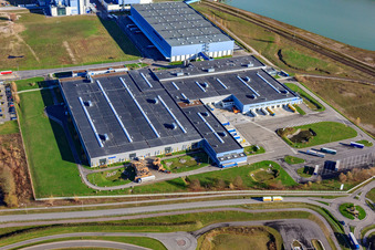 Luftaufnahme von Papierfabrik Palm im Industriegebiet Oberwald in Wörth am Rhein im Bundesland Rheinland-Pfalz, Deutschland