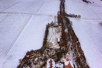 Wildgehege am Gasthaus zur Brauerei bei Schnee in Freckenfeld im Bundesland Rheinland-Pfalz, Deutschland aus der Luft