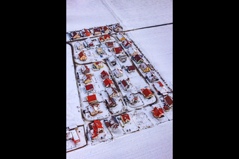 Neubaugebiet Brotäcker bei Schnee in Steinweiler im Bundesland Rheinland-Pfalz, Deutschland von oben