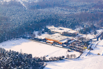 IGS Rheinzabern, Römerbadschule im Winter bei Schnee im Bundesland Rheinland-Pfalz, Deutschland