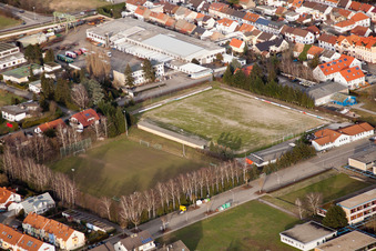 Sportplatz FC Germania im Ortsteil Karlsdorf in Karlsdorf-Neuthard im Bundesland Baden-Württemberg, Deutschland