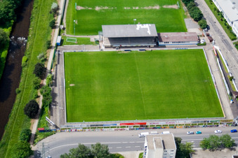 Fussballplatz KRAMSKI-ARENA. 1. CfR Pforzheim 1896 e.V im Ortsteil Brötzingen im Bundesland Baden-Württemberg, Deutschland