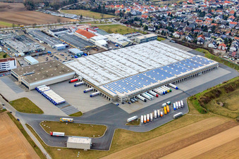 Luftaufnahme von Aldi Logistikzentrum in Ketsch im Bundesland Baden-Württemberg, Deutschland