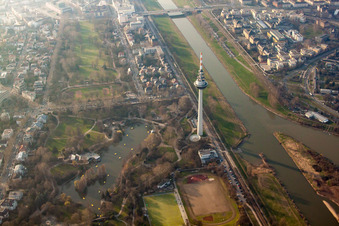 Luftbild von Luisenpark, Fernmeldeturm im Ortsteil Oststadt in Mannheim im Bundesland Baden-Württemberg, Deutschland